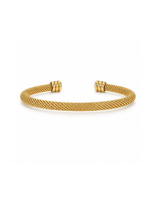 Ellie Vail Sinclair mesh cuff bracelet in water-resistant stainless steel with an open design and 4.2 mm width.