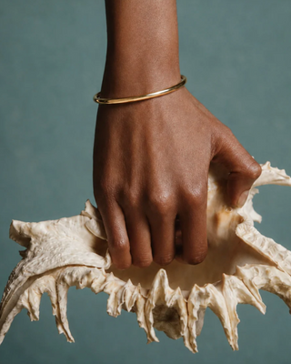 Ellie Vail Tess bangle bracelet featuring a sleek 4mm water-resistant stainless steel design with a hinged closure.