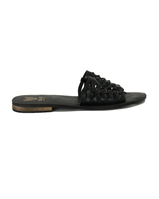 Adeline Woven Black Strap Slide Sandals