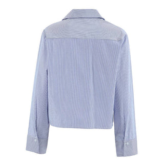 Blue Striped Cropped Button-Down Shirt