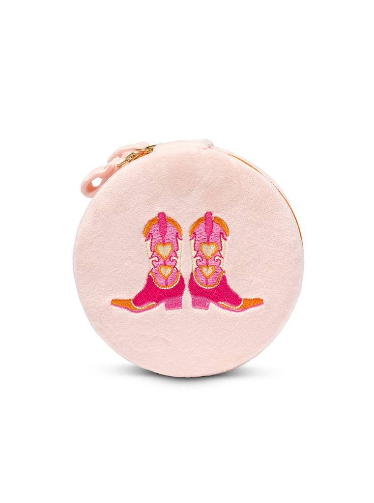 Cowgirl Boots Pink Velvet Jewelry Zip Case / Organizer