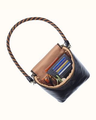 Fern Polished Leather Duo Crossbody in Black