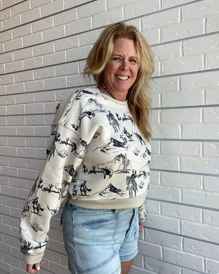 Western Printed Graphic Sweatshirt