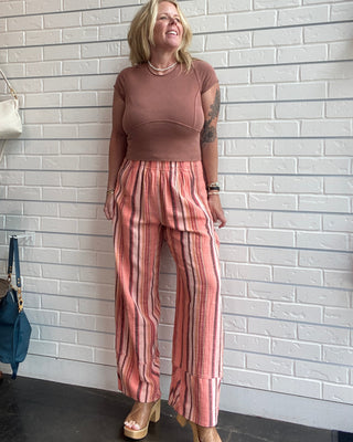 Day's End Linen Striped Pull-On Pants