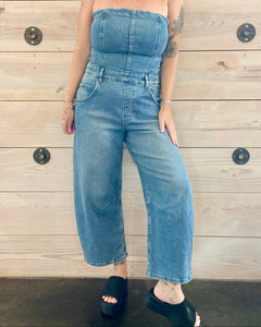 We The Free Denim Barrel Leg Jumpsuit