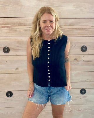 Button-Front Ribbed Tank