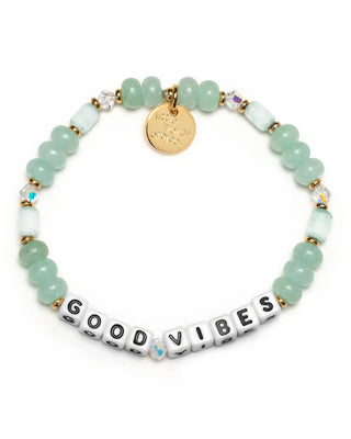 green beaded "good vibes" little words project bracelet