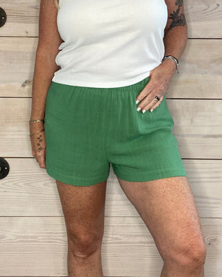 Relaxed Green Linen Shorts