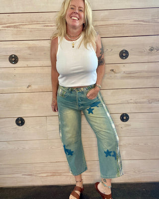 Star Print Barrel Jeans