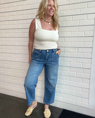 Ashton Dark Wash High Rise Barrel Ankle Jeans