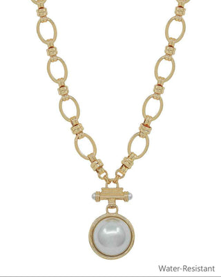 Water Resistant Large Pearl Toggle Chunky 16"-18" Necklace