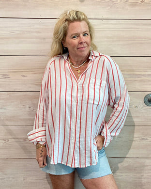 Cabana Red Perfect Linen Striped Top