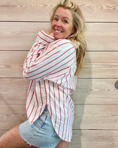 Cabana Red Perfect Linen Striped Top