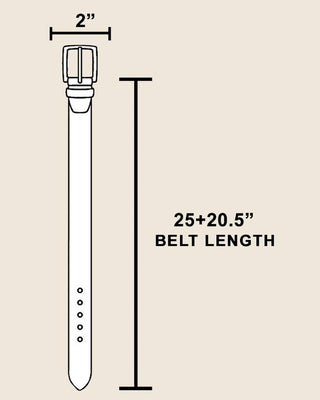 Measurement chart of a belt with dimensions on a beige background