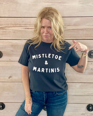 grey mistletoe and martinis graphic tshirt