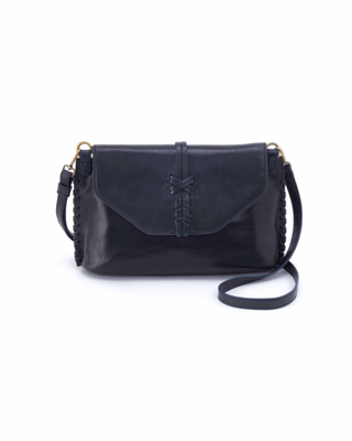 navy flap front crossbody bag