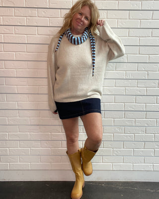 Z Supply Chill Mode Sweater in Frosted Pearl. A soft longline sweater with a relaxed fit, crew neck, and dropped shoulders.