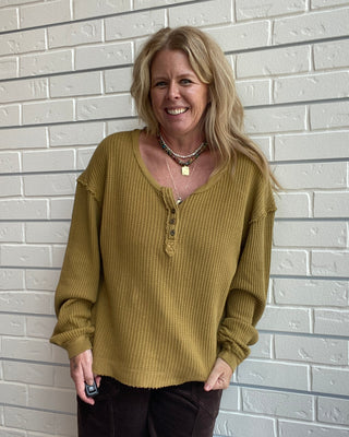 oversized mustard thermal top