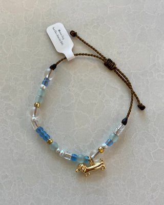 Wiener Dog Charm Sea Glass Bracelet