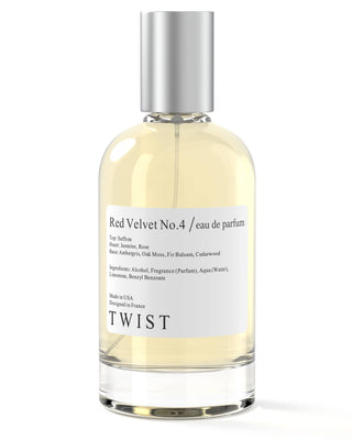 Perfume bottle labeled 'Red Velvet No.4' by 'TWIST' on a white background
