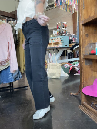 high rise wide leg black wash KUT jeans