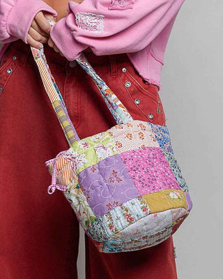 Mixed Print Floral Patchwork Quilted Bucket Bag