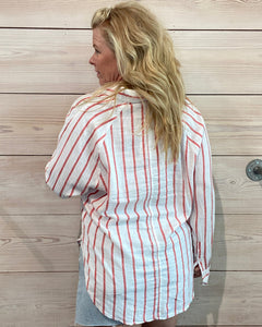 Cabana Red Perfect Linen Striped Top