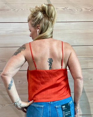 Cabana Red Crinkle Satin Tank Top