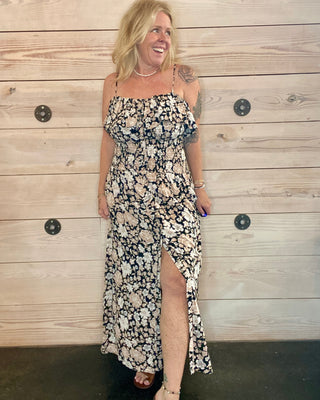 Saltwater Luxe Black Floral Ruffle Dress
