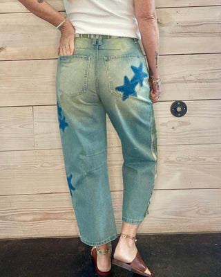 Star Print Barrel Jeans
