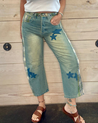 Star Print Barrel Jeans