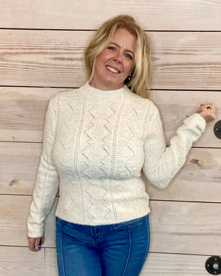 cream open knit fitted sweater