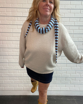 Z Supply Chill Mode Sweater in Frosted Pearl. A soft longline sweater with a relaxed fit, crew neck, and dropped shoulders.