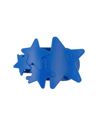 Blue star-shaped clips on a white background
