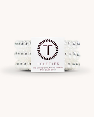 Teleties hair tie packaging with brand logo on a white background