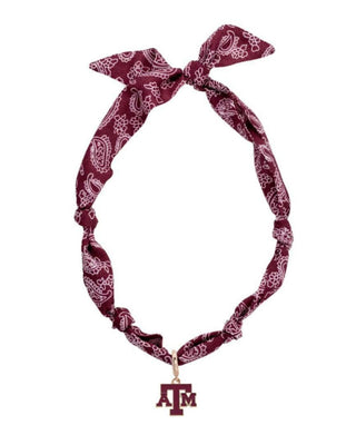 Maroon bandana with white paisley pattern and Texas A&M logo on a white background