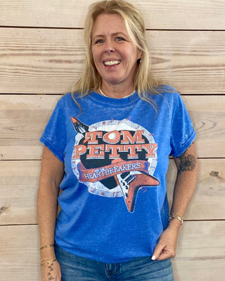 blue short sleeve tom petty graphic tee