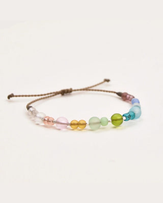 Multicolored beaded bracelet on a white background