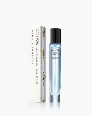 Voluspa Neroli Sunbath eau de parfum bottle and packaging on a white background