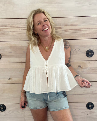 White Tie Front Peplum Top