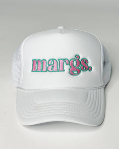White Margs Pink & Teal Embroidered Trucker Hat