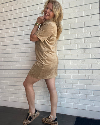 Z Supply Leone light sand faux suede mini dress with front pockets