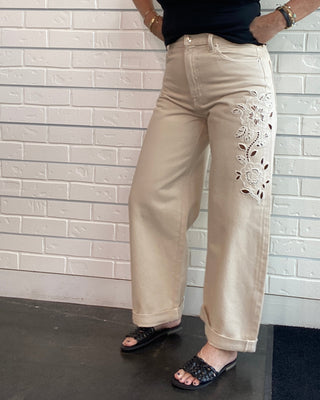 Show Off High Rise Cutwork Barrel Leg Jeans