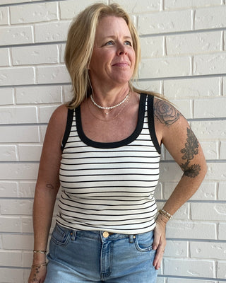 Striped Ribbed Scoop Neck Tank Top