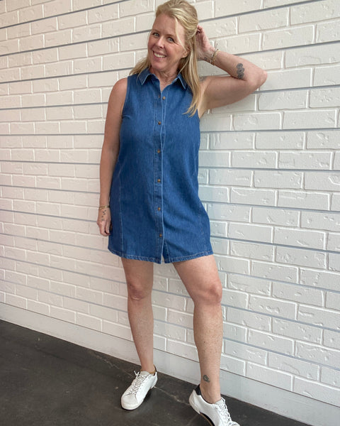 dark denim mini dress - Z Supply frill ruffled hem and Size:18 1/2 LONG collection:SP26 Jewel-Neck Coat Dress