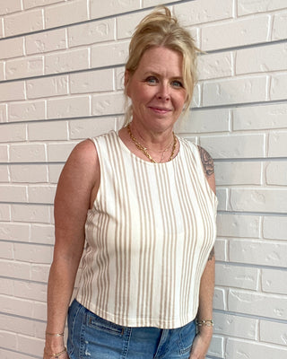 taupe striped boxy tank top