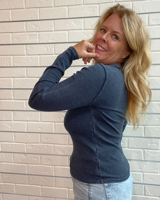 lightweight mineral-wash waffle knit top