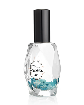 Perfume bottle labeled 'Aquarius' by Zodica on a white background