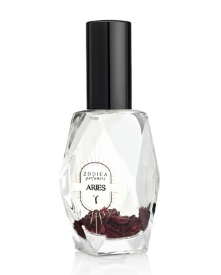 Perfume bottle labeled 'Zodica Perfumery Aries' on a white background