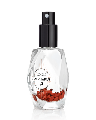 Perfume bottle labeled 'Sagittarius' by Zodica Perfumes on a white background